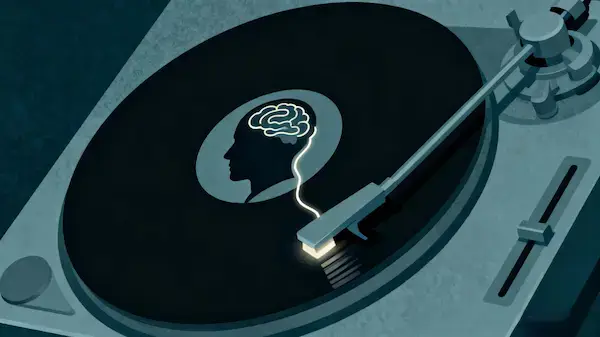 Illustration of a person's head with a circular maze inside representing ruminating thoughts