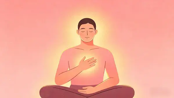 Illustration of a person gently holding their own hand symbolizing self-compassion