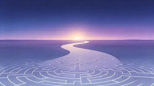 Abstract illustration of a peaceful path through a complex maze