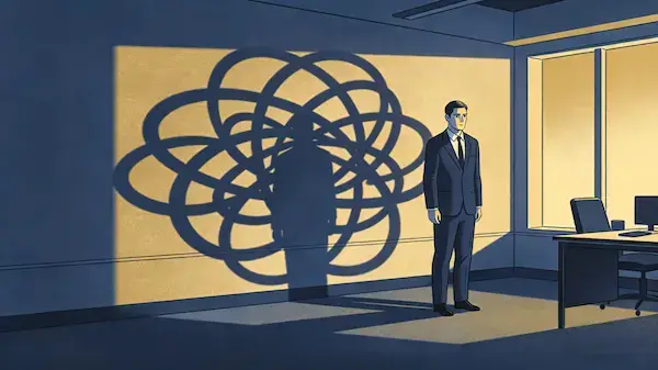 Illustration showing a calm person with a chaotic shadow