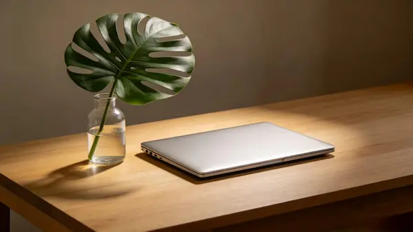 A serene workspace showing a person looking away from the digital screen to the natural world - Insighttext