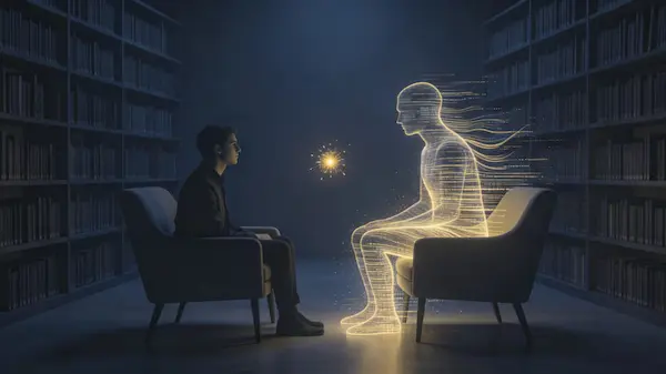 Intimate conversation between human and data silhouette
