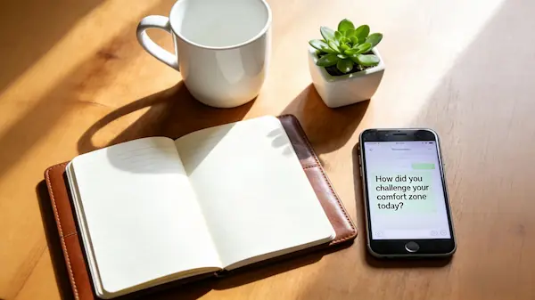 Journal and smartphone on a desk