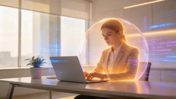A professional focusing in a high-tech minimalist environment