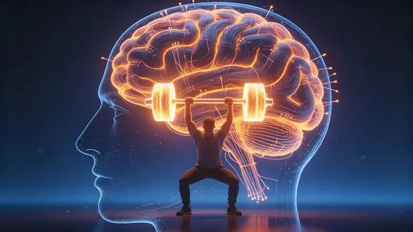 A glowing brain silhouette representing cognitive training and neuroplasticity
