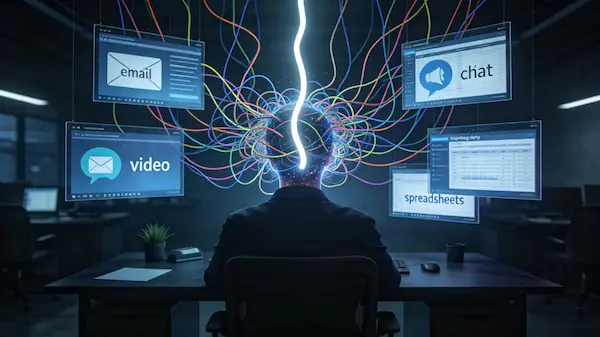 A conceptual image showing the chaos of multitasking versus the clarity of focus